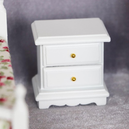 Wood dolls house bedside - wood, table